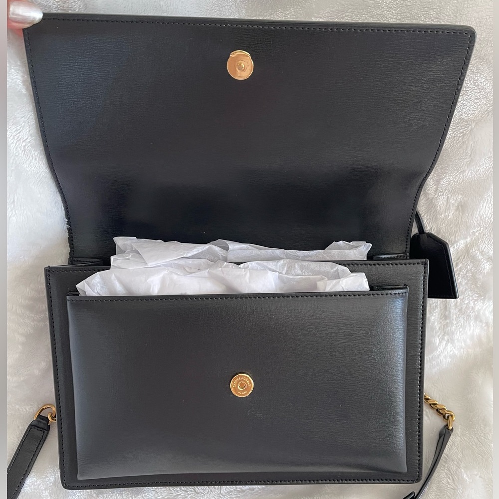 ⭐️Authentic Saint Laurent YSL Medium Sunset Top Handle Black and Gold Handbag ⭐️ - Picture 5 of 15